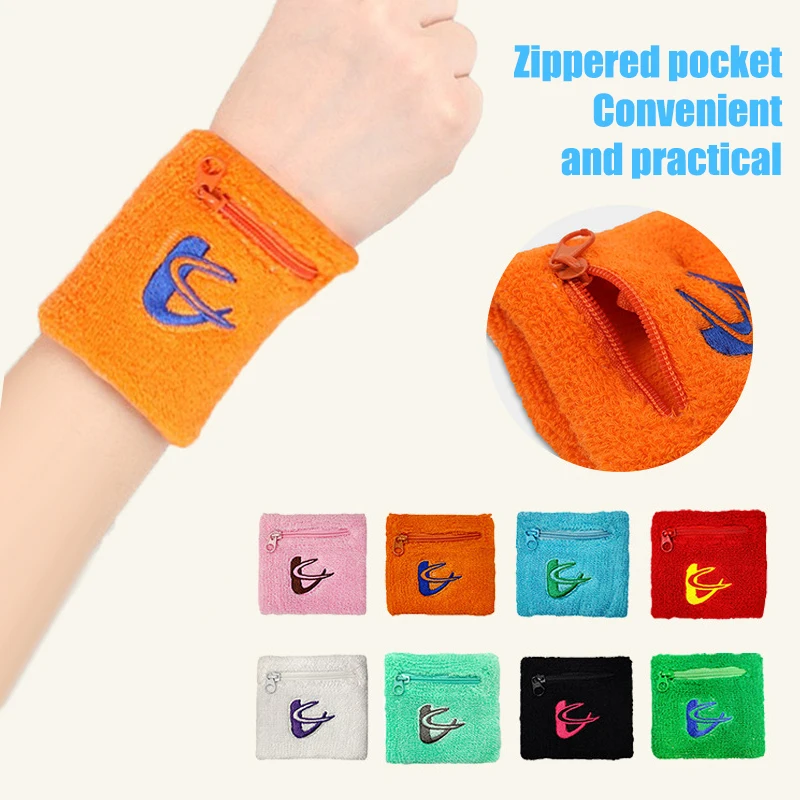 1 Pair Sports Fitness Zipper Pocket Organizer Wristbands Cotton Sweat Absorbent Sports Small Pocket Fitness Wristbands