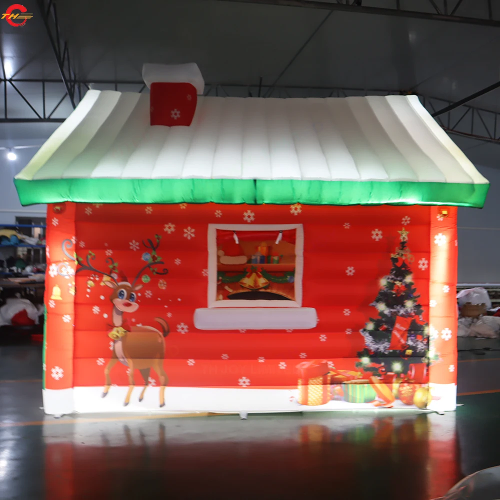 Fast Shipping 13*10ft Lighting Inflatable Christmas House Xmas Outdoor Decoration Inflatable Santa Grotto for Sale