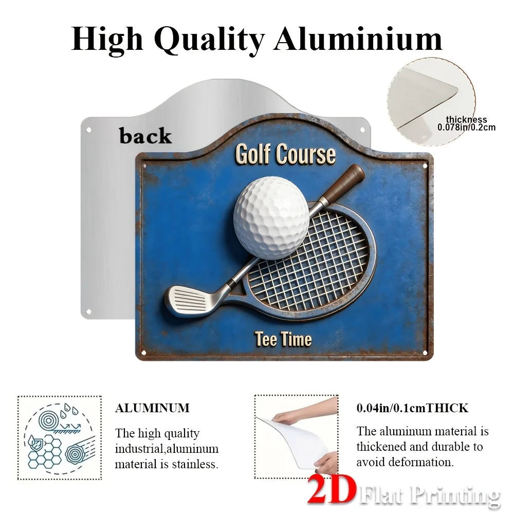 1pc 2D Flat Sign Artwork Featuring A Vintage Golf Course Design With A Golf Ball And Club, Ideal For Decorating A For Home Bar