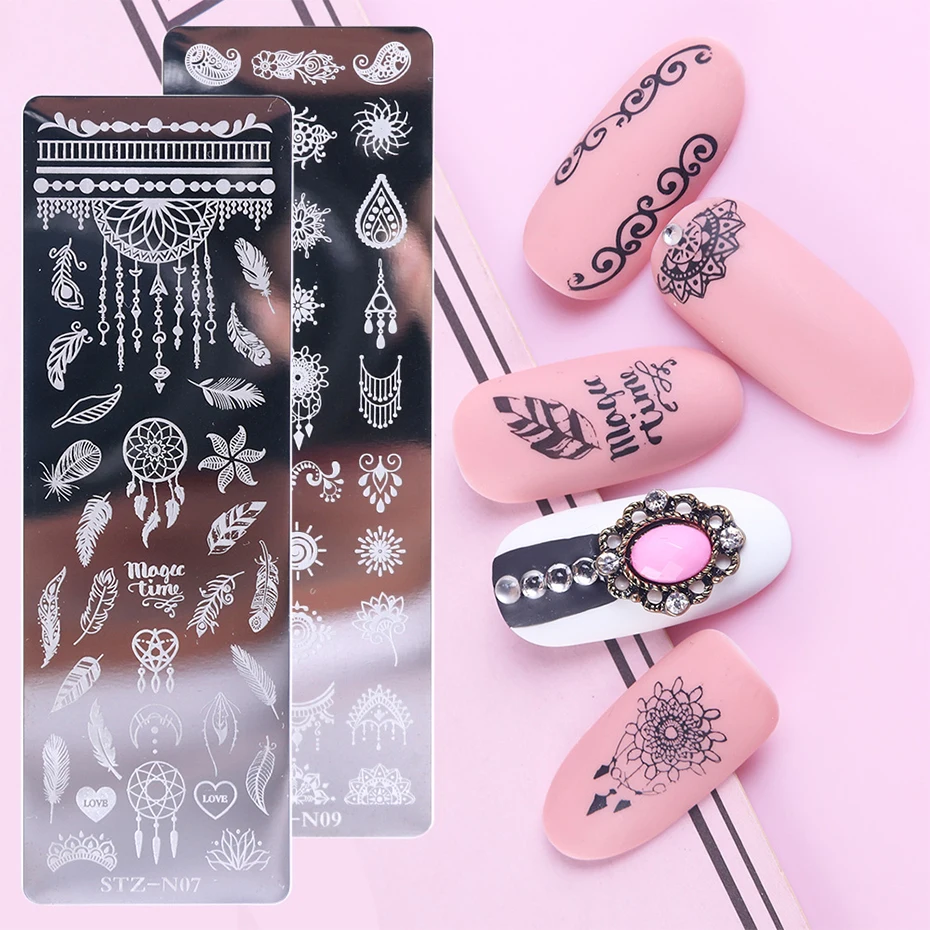 1 Set Nail Art Stamp Plates Nail Polish Print Leaf Flower Dreamcatcher Snowflake Christmas Stamper Scrapper Sponge JISTZN01-12-2