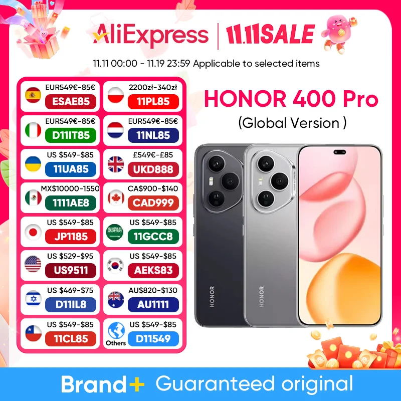 Original Global Version HONOR 400 Pro 5G Smartphone 200MP Camera Snapdragon 8 Gen 3 6.7'' AMOLED Screen 100W Wired 50W Wireless