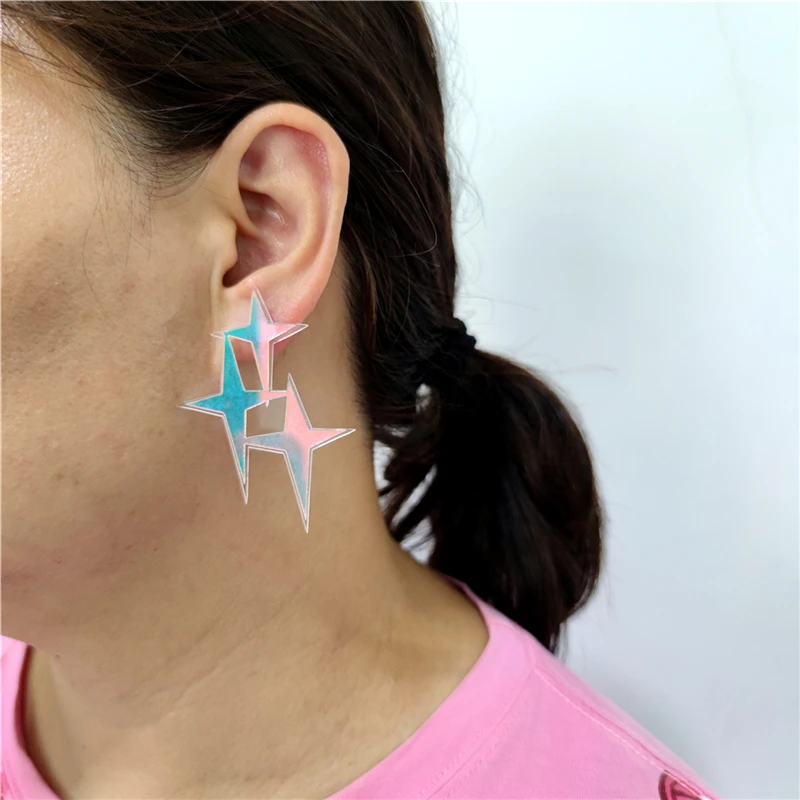 KUGUYS Rainbow Star Iridescence Stud Earrings for Women Iridescent Mirror Acrylic Trendy Jewelry Novel Accessories