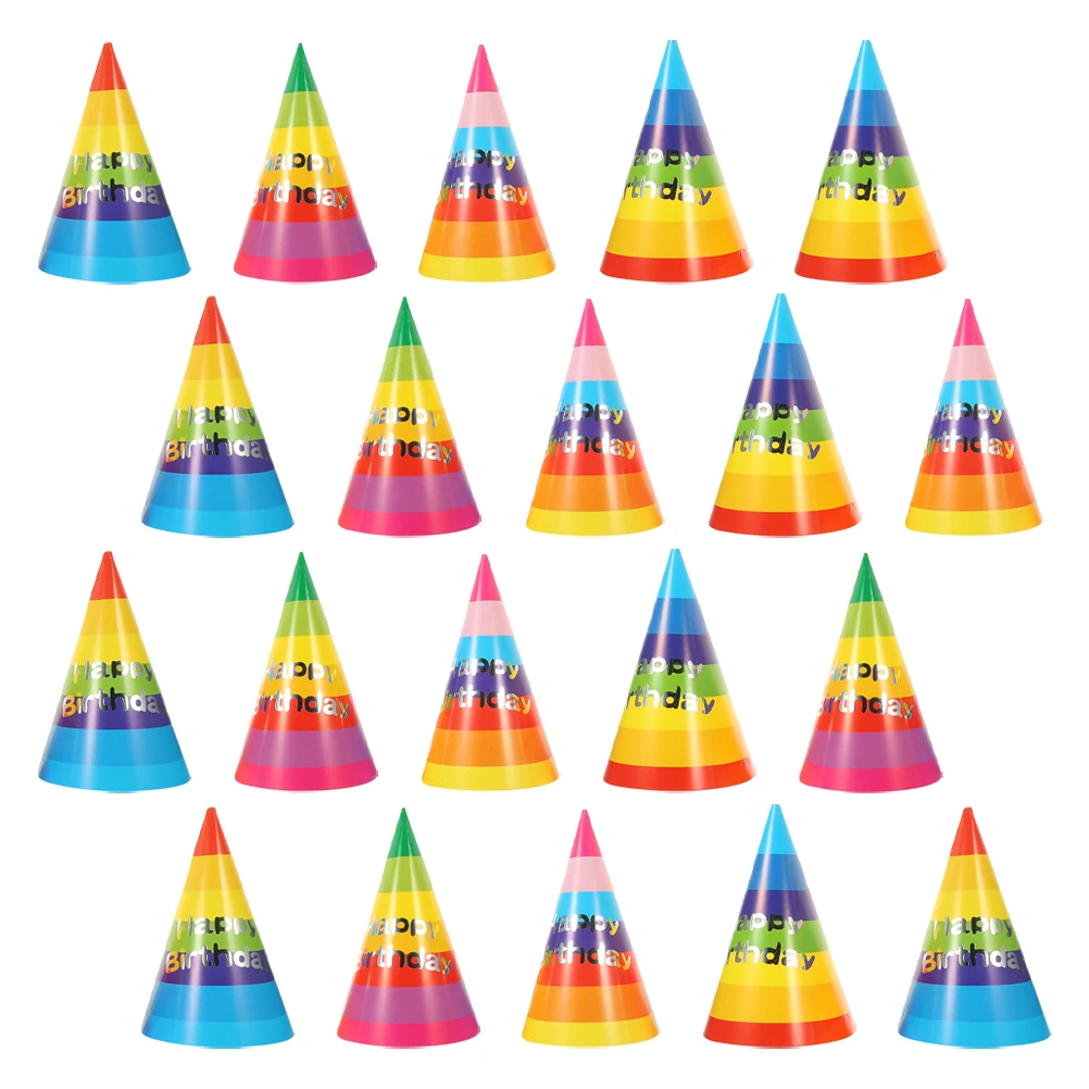 

20Pcs Rainbow Birthday Hat Cone Hats Small Party Headwear Caps Celebration Party Prop Lovely Hats Decorative Cute Headwear Child