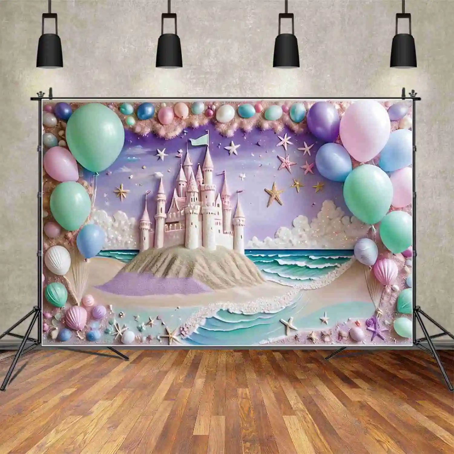 MOON.QG Candy Beach First Birthday Background Children'S Summer Castle Wall Fairy Backdrops Customized Party Photocall Props