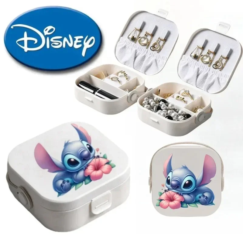 Disney Anime Figures Stitch Dolls Mini Jewelry Necklace Storage Box Girls Earrings Holder Case Kid Kawaii Birthday Case Gifts