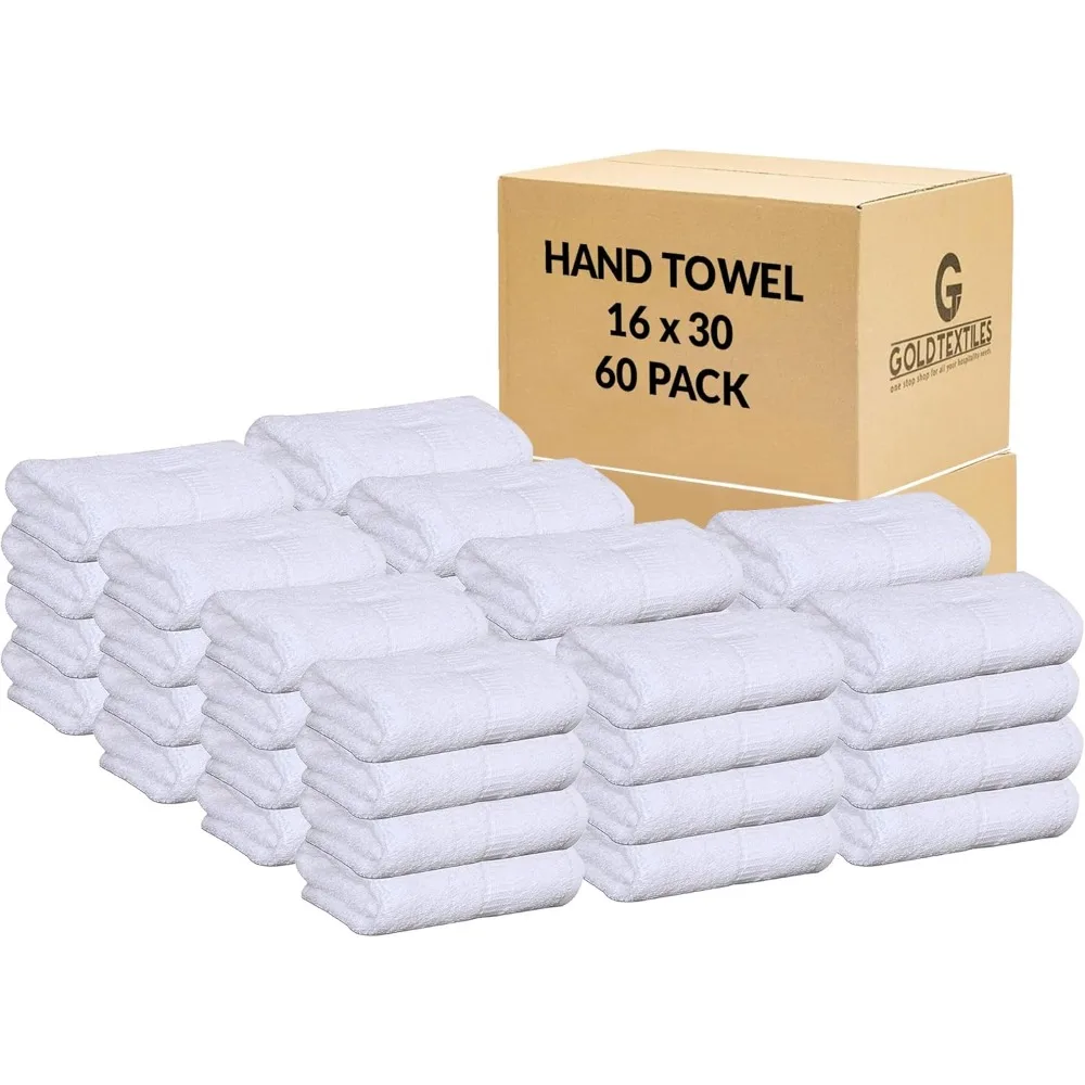 

Premium White Hand Towels for Bathroom Bulk - 100% Ring Spun Cotton (60 Pack, 16x30 Inches) Luxury Soft Absorbent