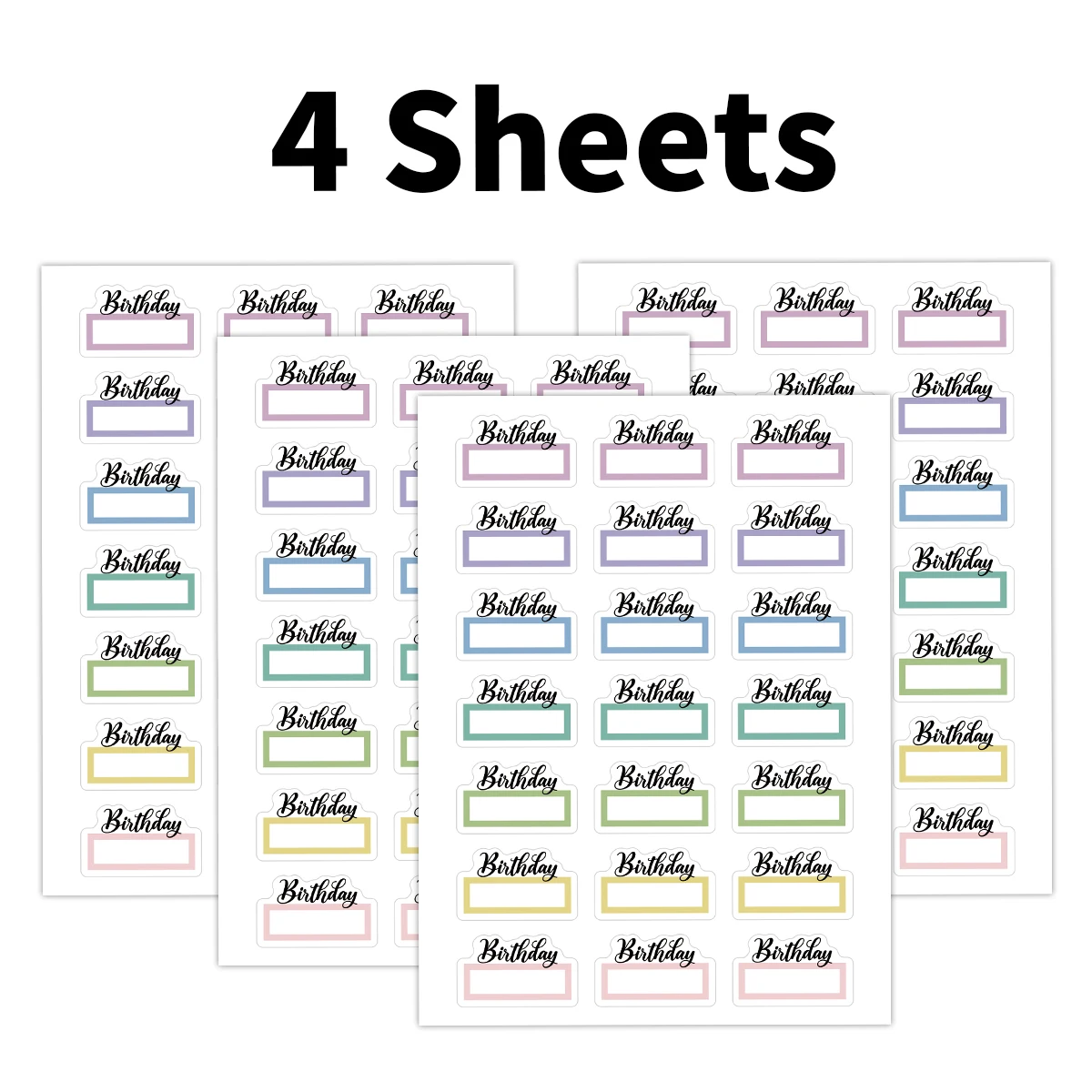 4 Blatt Geburtstagsthema-Aufkleber – bunte „Geburtstag“-Text-Etiketten für Scrapbook, Geschenkpapier, Party-Dekoration, Geburtstagsfeier-Aufkleber