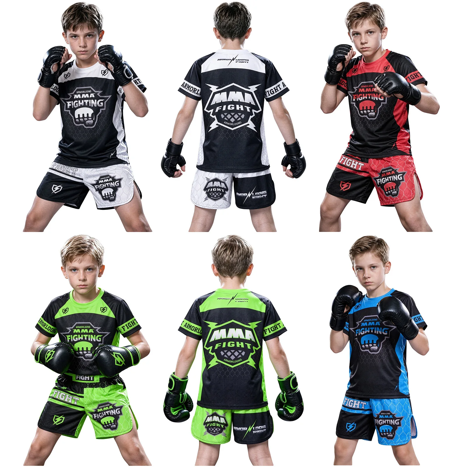 Jugend-MMA-Trainingsset für Jungen und Mädchen, Box-Outfit, Rashguard, Shorts mit seitlichen Schlitzen, Kinder-Kickbox- und Muay-Thai-Sportbekleidung – Detail 3