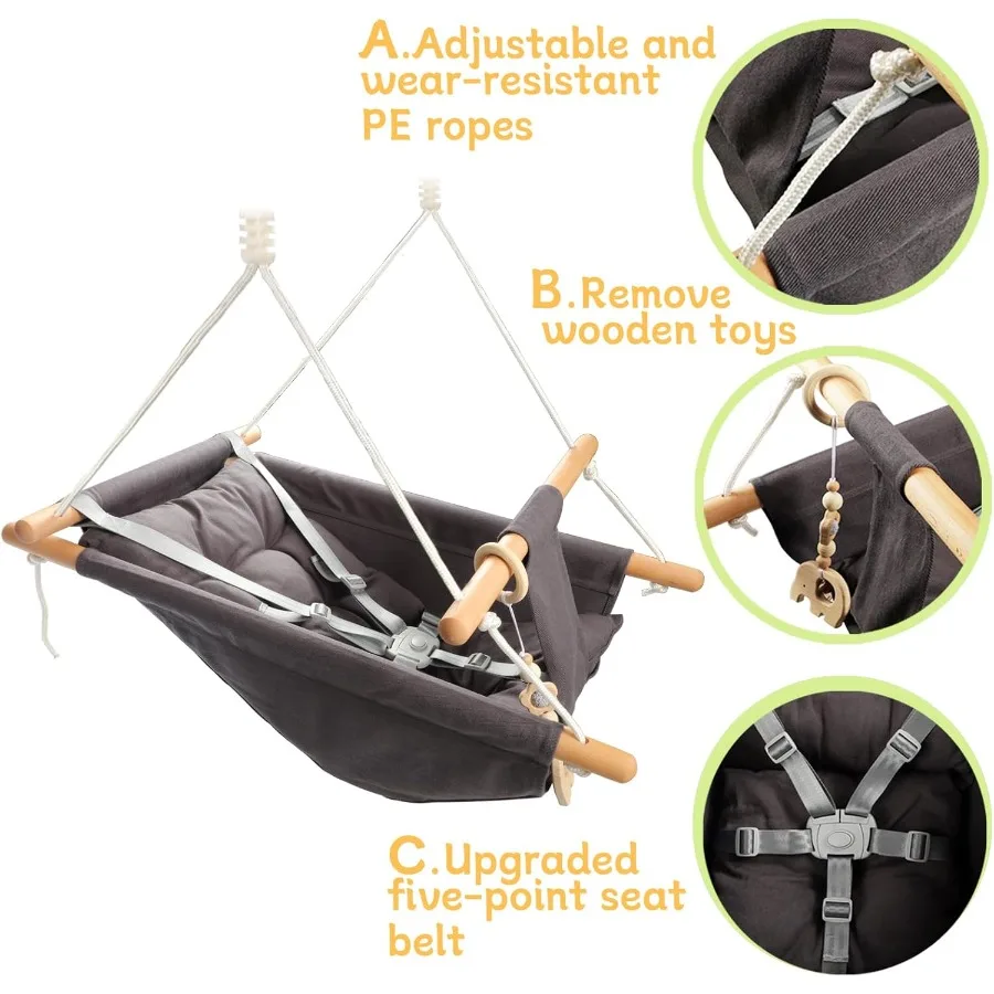 Tragbare, verstellbare Babyschaukel für Säuglinge bis Kleinkinder, für den Innen- und Außenbereich, 5-Punkt-Sicherheitsgurt, Baum-Hängesessel in blauem Garten