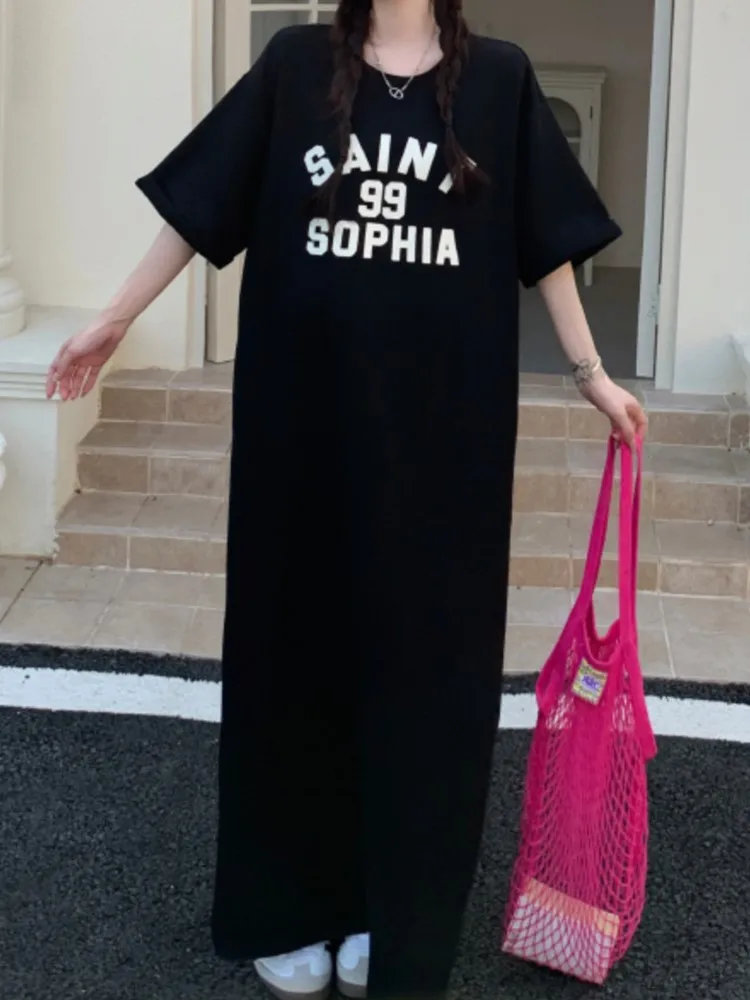 夏ルーズ ptint レター Tシャツドレス女性カジュアルファッションストレートドレスデザイン大きいサイズカジュアルレディースドレスvestidos