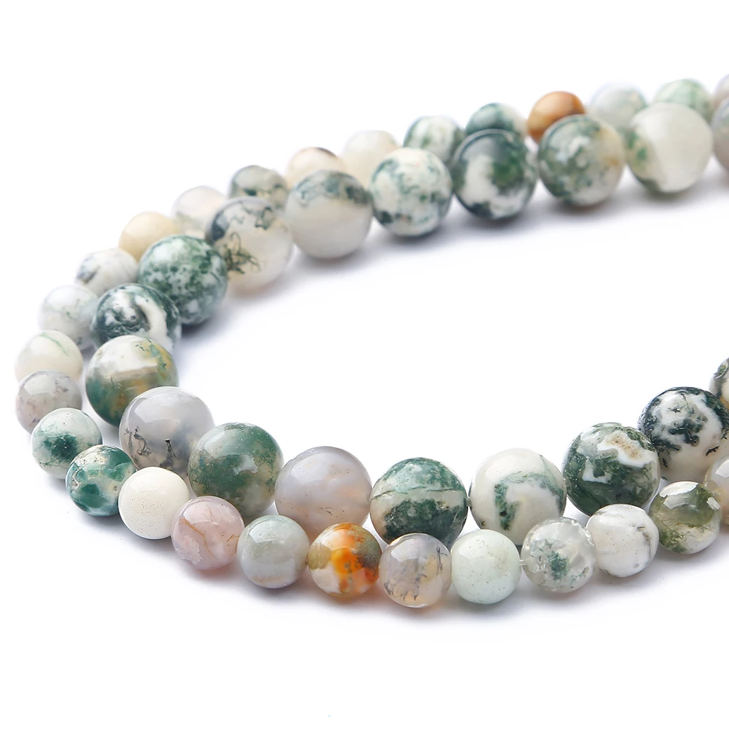 4-12 mm natürliche weiße Moosachat-Steinperlen, runde lose Abstandsperlen für die Schmuckherstellung, DIY-Armband, Halskette, Zubehör – Detail 1