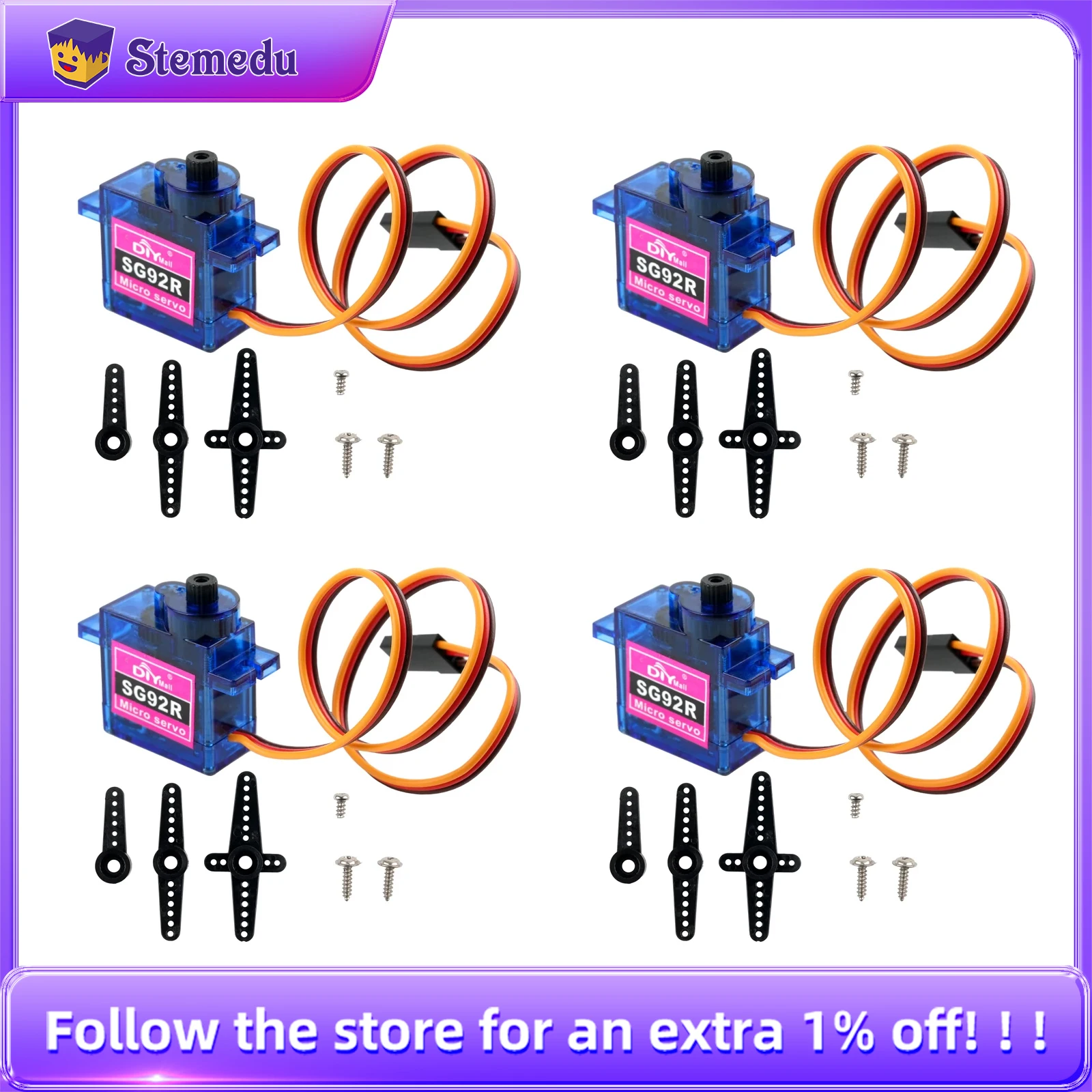4PCS 9g SG92R Micro Servo Plastic Gear Mini Steering Gear 180/270/360 Degree Carbon Brush Motor for RC Airplane Helicopter Car