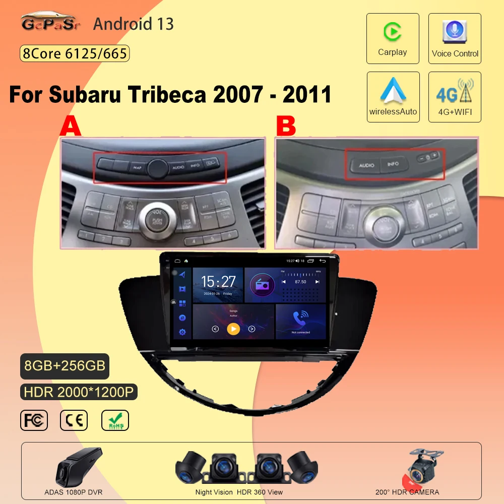 

Android13 For Subaru Tribeca 2007 - 2011 Car Rideo Player Multimedia Navigation HDR CPU QLED Stereo Carplay No 2din DVD