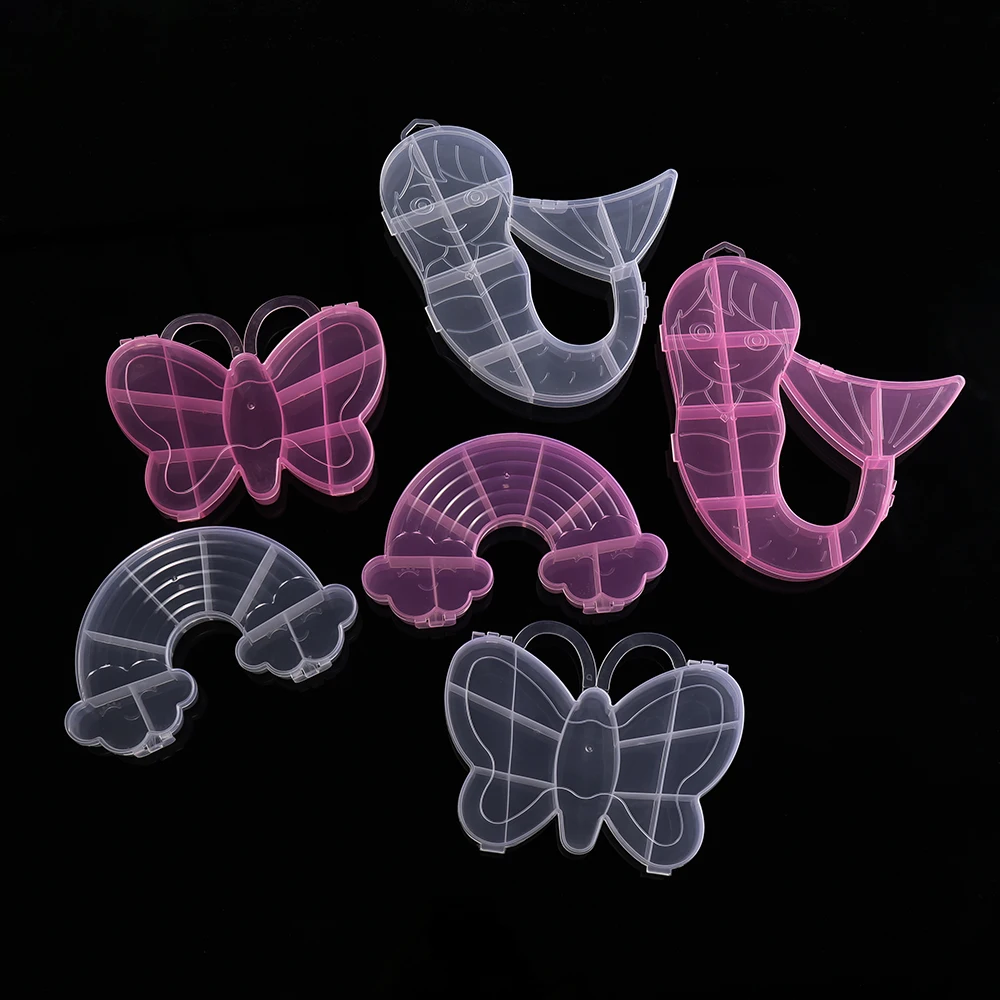 1pcs Plastic Transparent Partition Storage Box Heart-shaped Shell Cartoon Box for DIY Bead Pendant Jewelry Accessories Store