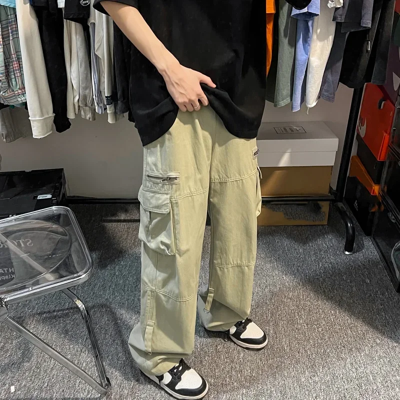 

Harajuku Mens Cargo Pants Baggy Hip Hop Casual Elastic Waist Muti Pockets Streetwear Trousers