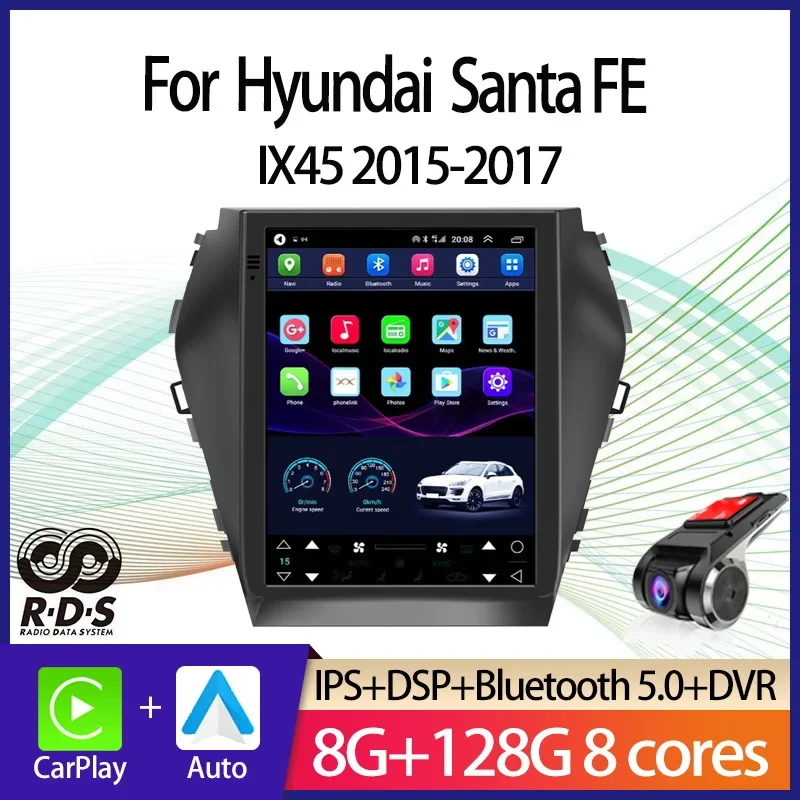 Android Car GPS Navigation Tesla Style For Hyundai Santa FE/IX45 2015-2017 Auto Radio Stereo Multimedia Player With BT WiFi