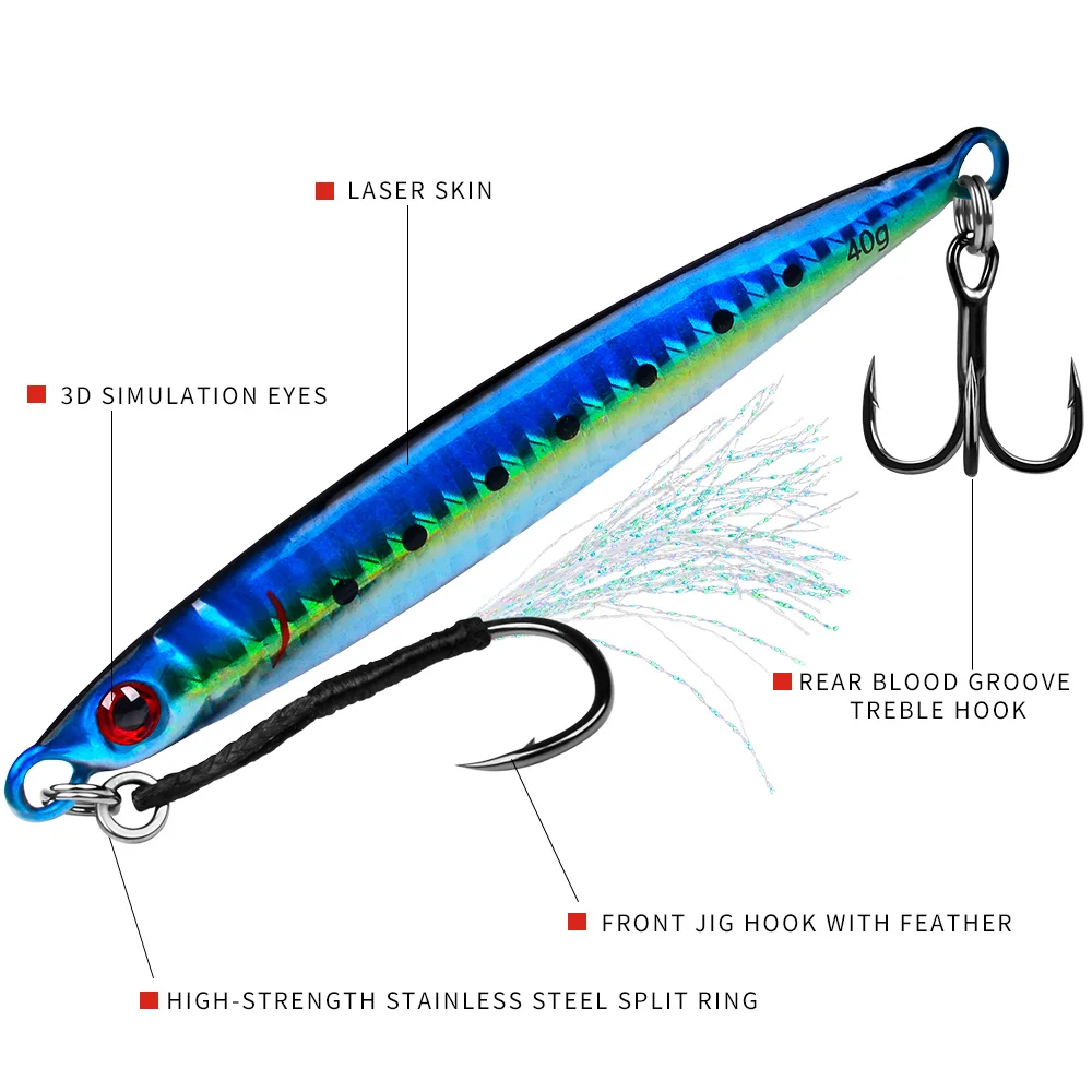 PROBEROS 5Pcs Metall Jig Angeln Lockt Meer Angeln Jigs Künstliche Swimbait Harten Köder Jerkbait Eisen Platte Doppel Haken Großhandel – Detail 10