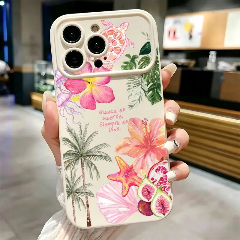 Tropical Hibiscus Sea Turtle Print Phone Case For iPhone 17 16 15 14 13 12 11 Pro Max Plus Soft Shockproof TPU Cover - view 4