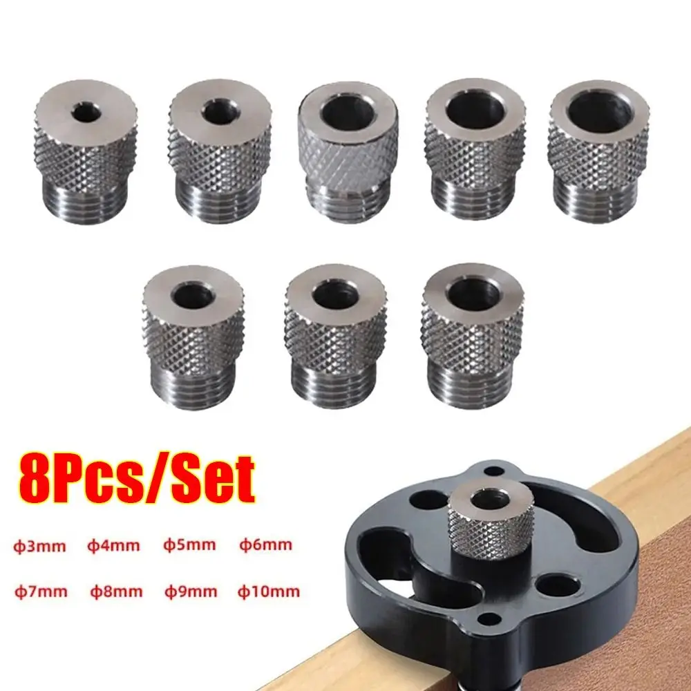 8Pcs/Set Carpentry Tool Drill Sleeve For Woodworking M14x1.5 Bushing Dowelling Jig Stainless Steel 3/4/5/6/7/8/9/10mm