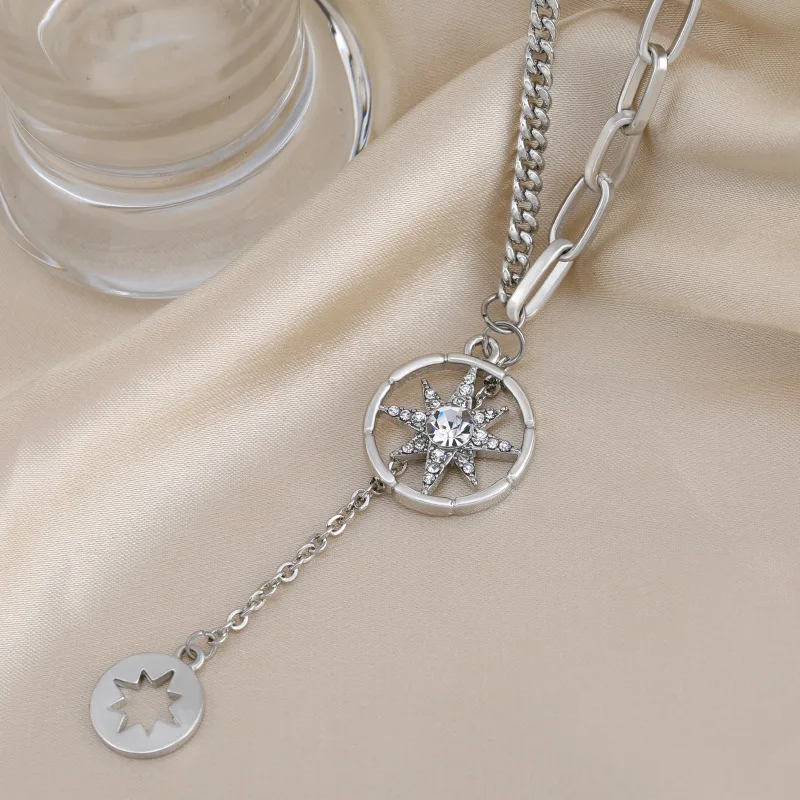 

2025 New octagonal star-shaped necklace, classic style, tassel middle chain, women's collarbone chain