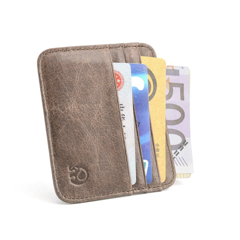 Dropshipping Retro First Layer Genuine Leather Bag Slot Super Thin 100% Real Leathers Bank Card Holder Coin Purse Sort Wallet