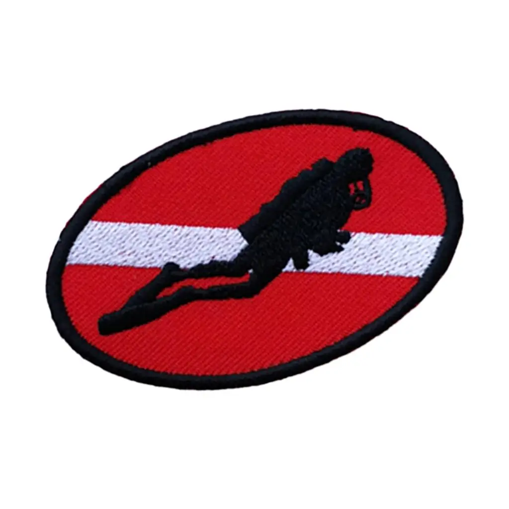 Parche de bandera de buceo elipse de 70x45mm, parches para mochila, insignia de buceo, plancha de buceo, parche de bandera de buceo bordado