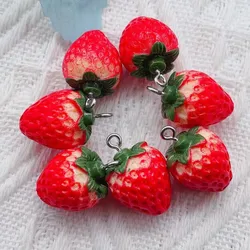 10pcs Big Size Simulation Strawberry Resin Food Charms Diy Kawaii Pendants For Key Chains Earrings Necklace Decor Jewelry Making