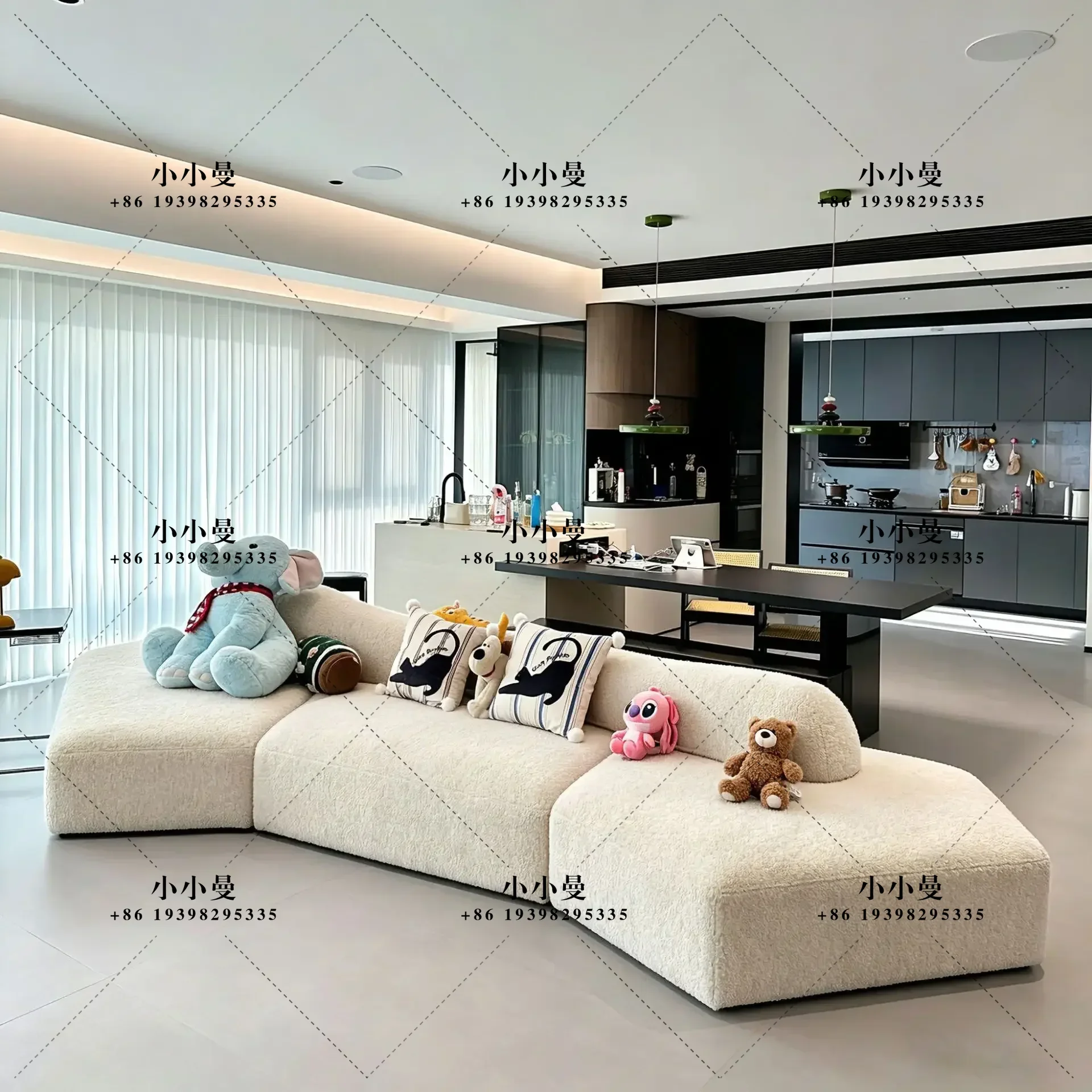 High-end rock fabric double-sided special-shaped irregular module combination large apartment sofa