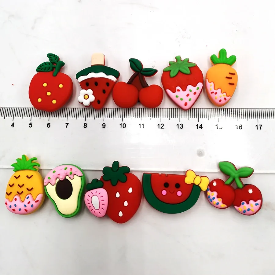 1pcs Fruit Watermelon Cherry PVC Shoe Charms Sandals Accessories For Wristbands Shoe Buckle Decorations Kid X-MAS Gift