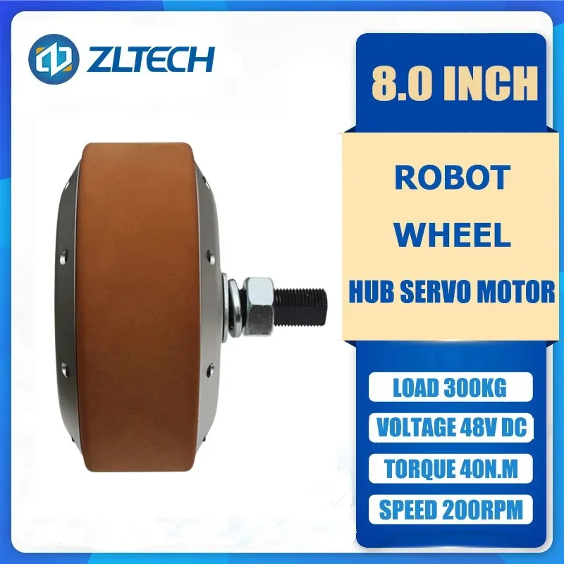 ZLTECT Low Speed High Torque 8inch 48V 400kg Load 200RPM 4096 Encoder Brushless AGV DC Wheel Hub Servo Motor for Mobile Robot