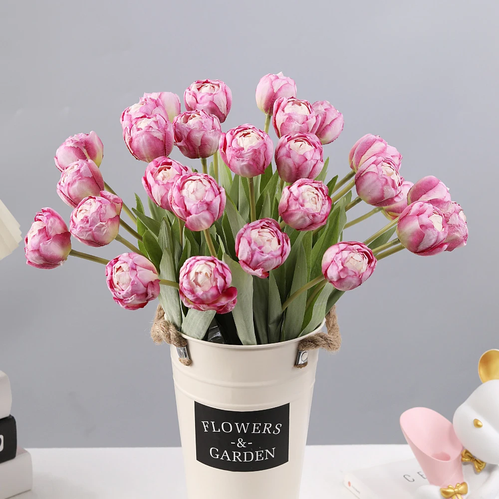 7Pcs/Bouquet Artificial Flower Silk Tulip Baked Fake Plant For Christmas Wedding Decoration Accessories Home Garen Decor