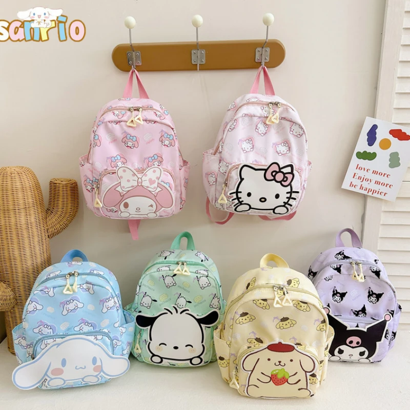 

Miniso Sanrio Kuromi Cinnamoroll Children Schoolbag Cute Anime Hello Kitty 2024 New Nylon Printed Shoulder Bag Kids Student Gift