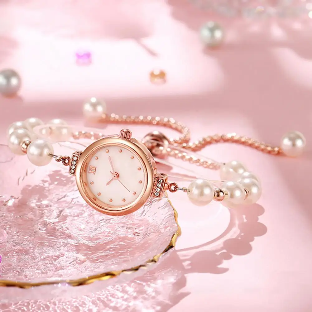 Woman Watch Elegant Luxury Pearl Bracelet Quartz Wristwatches Diamond Bezel Waterproof Ladies Dress Watches Gifts