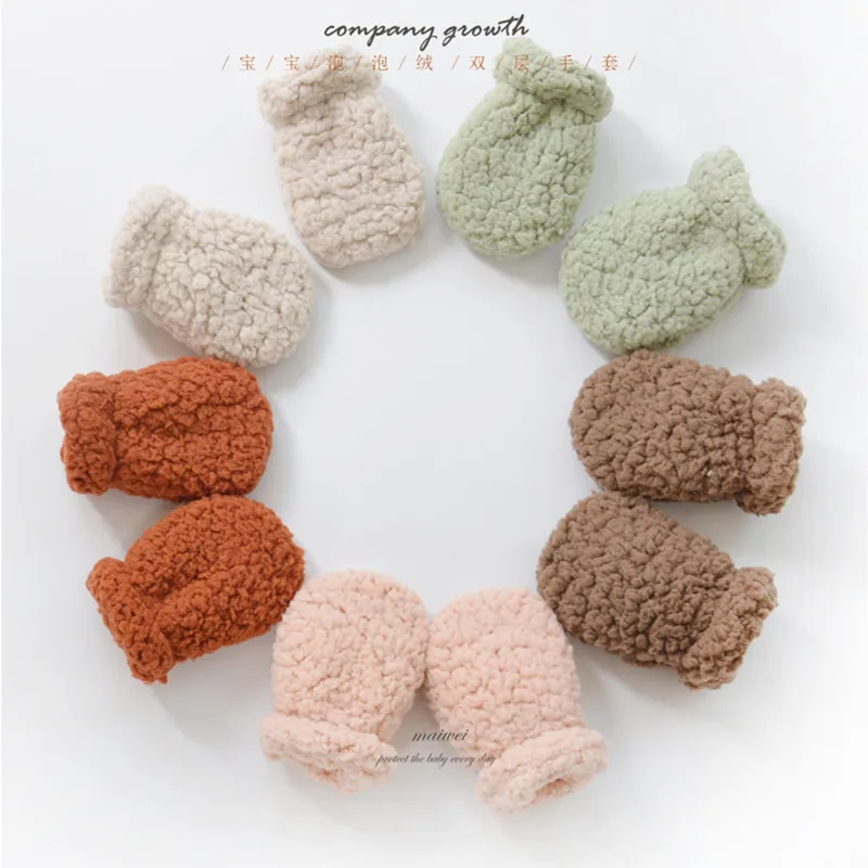 Warm Newborn Mittens Solid Color European Style Glove for Baby Boy Girl Autumn Winter Thicken Plush Anti-scratch Face Glove