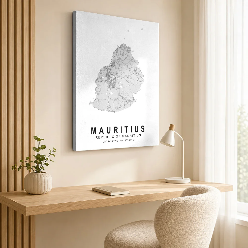 Mauritius Island Map Gallery Wrapped Canvas Print Customized Photo Detailed Urban Cartography Wall Art For Study Birthday Gift