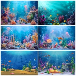Newborn Baby Birthday Seabed Shark Fish Backdrop for Photography Sea Ocean Underwater World Party Decor Background Photo Studio