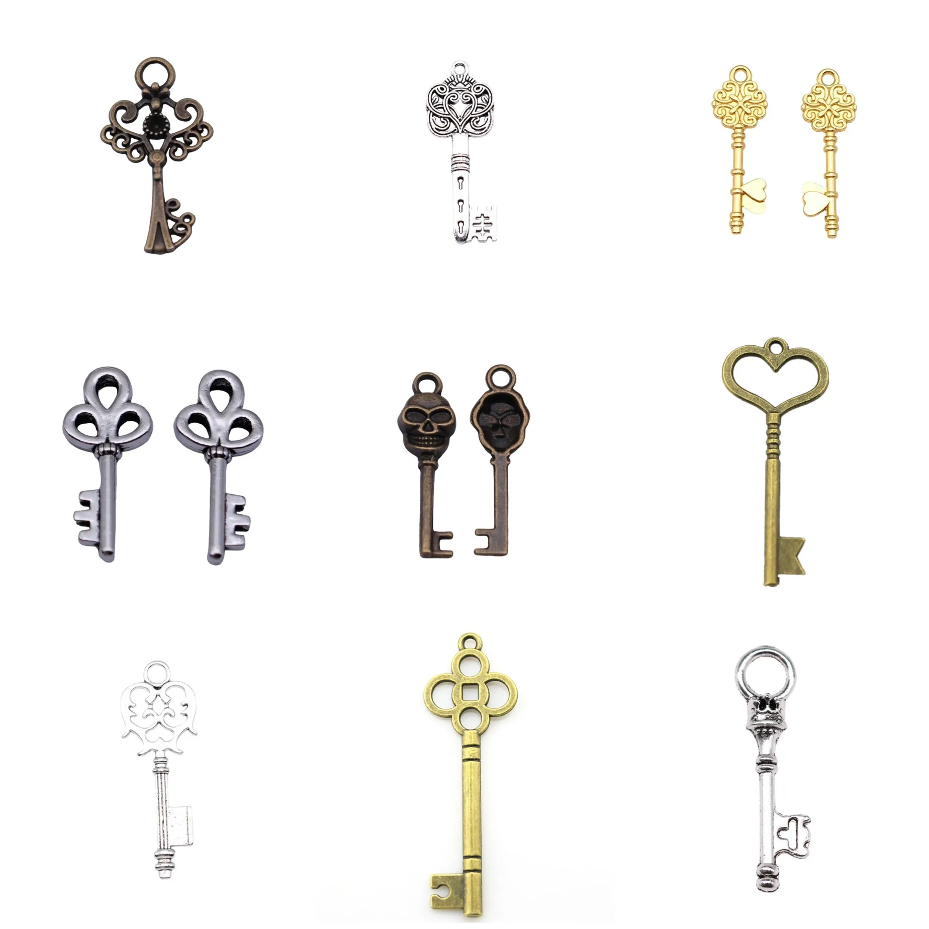 Antique Silver Color Heart Key Matching Love Charms Pendant Couple For Necklace Bracelet Earring DIY Jewelry Findings