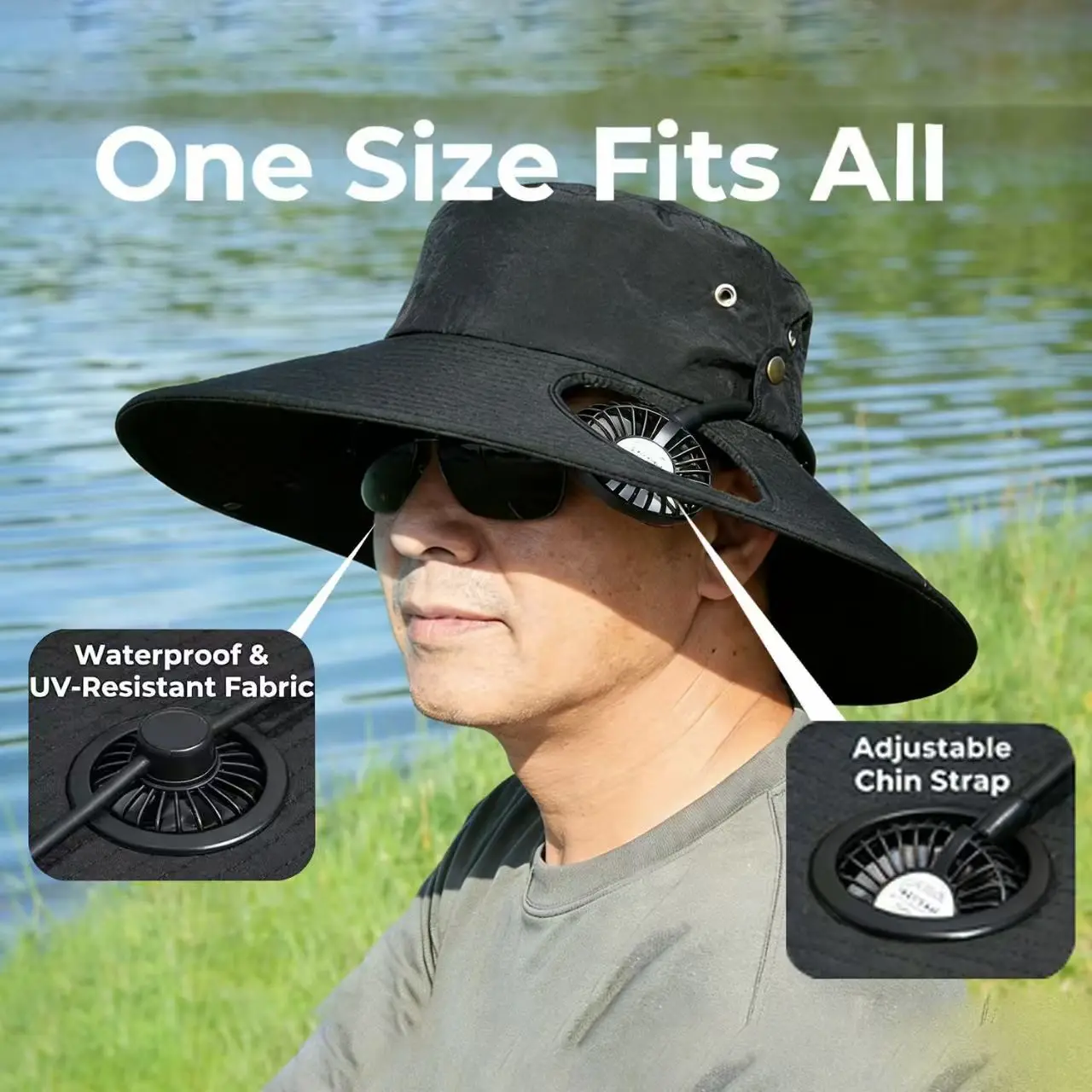 Outdoor Hiking Fishing Hat USB Charging Fan Cap With Removable Neck Fan Wide Brim Sun Hat for Men's Outdoor Camping Fishing