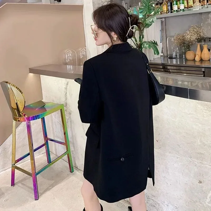 Lucyever Khaki Long Sleeved Suit Jacket for Women Korean Fashion Back Split Office Lady Blazer Coat High Quality Loose Blazers