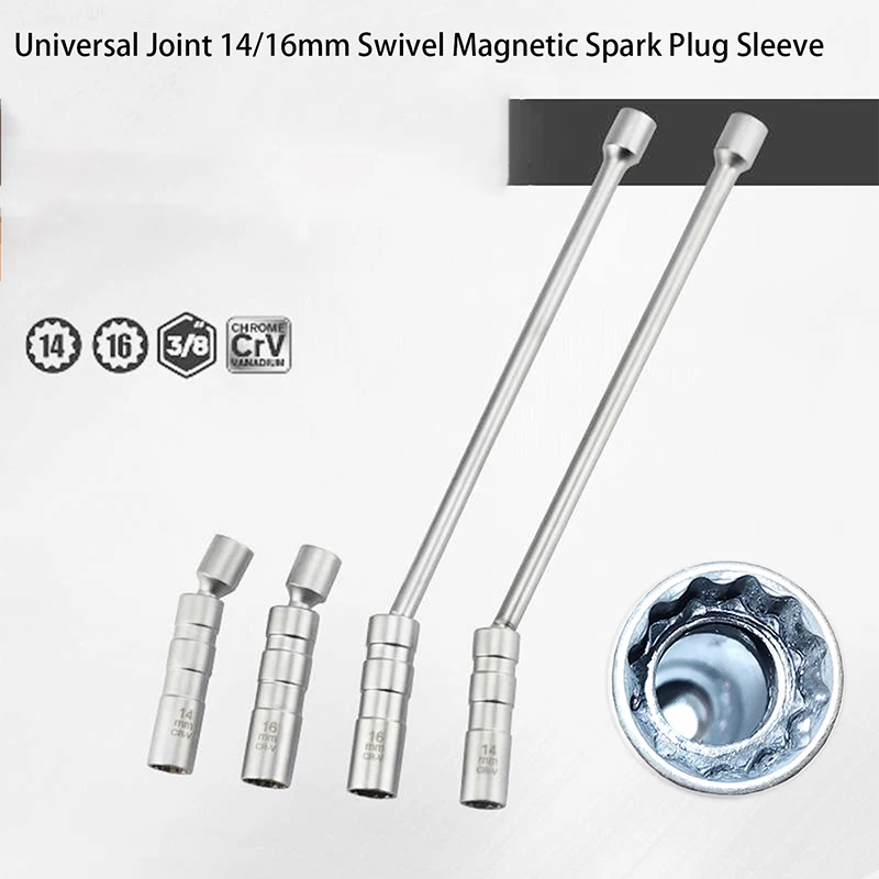 Uniwersalny łącznik 14/16mm obrotowy klucz magnetyczny do tulei świecy zapłonowej 3/8 "napęd 12 punktów cienka ściana narzędzia do usuwania samochodu