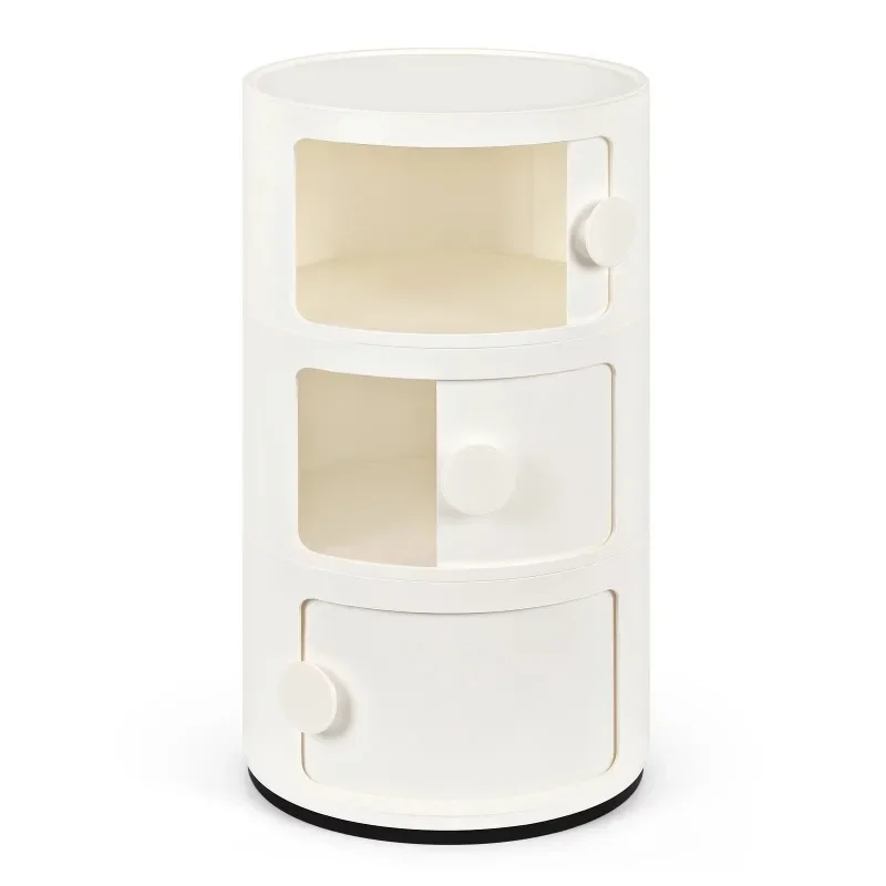 

3 Drawer Sliding Barrel Modern Bedroom Nightstand, White nightstand small cabinet