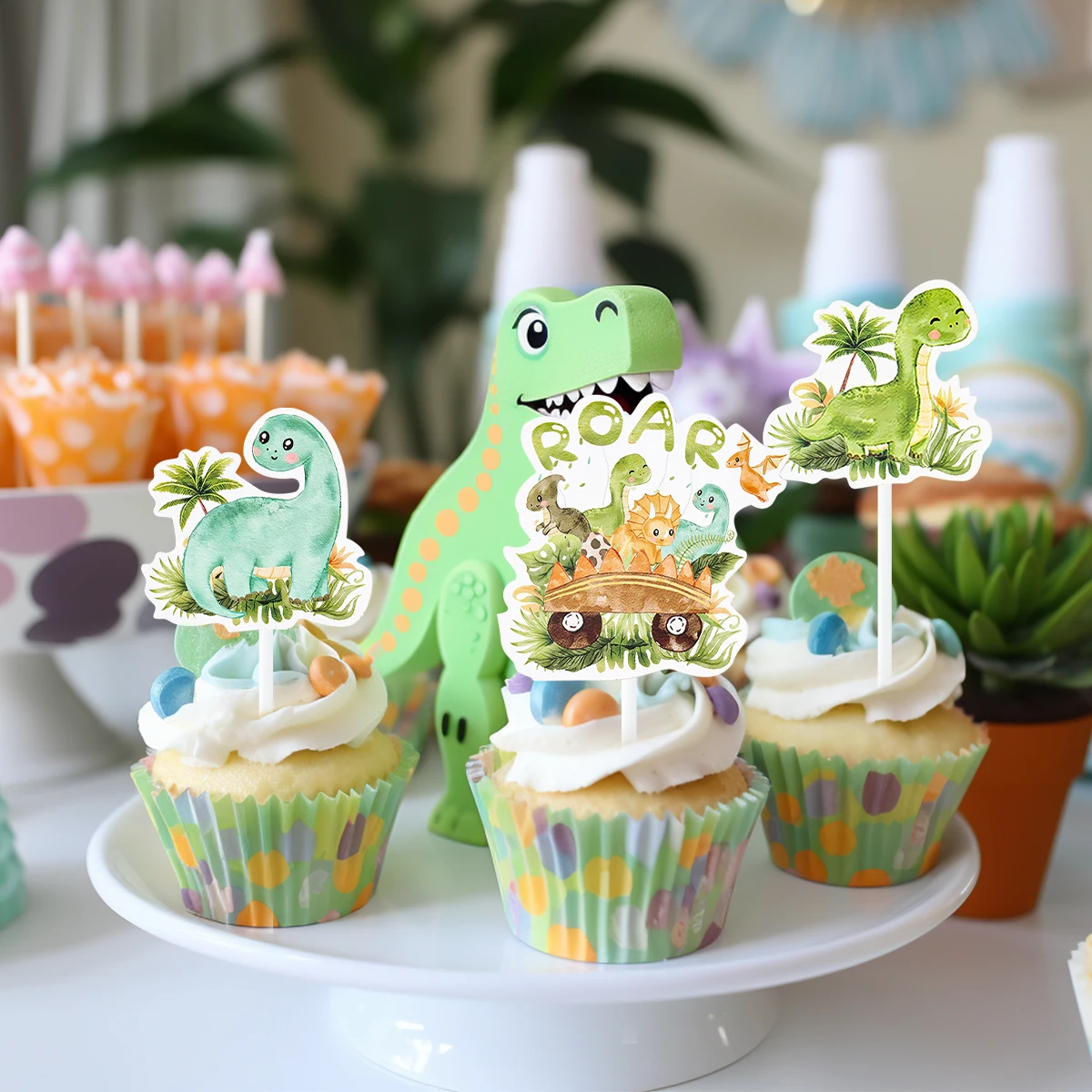Dinosaur Paper Cake Topper Wedding Birthday Party Decorations Kids Jungle Safari Dino Theme Party Cake Decor Baby Shower Decor