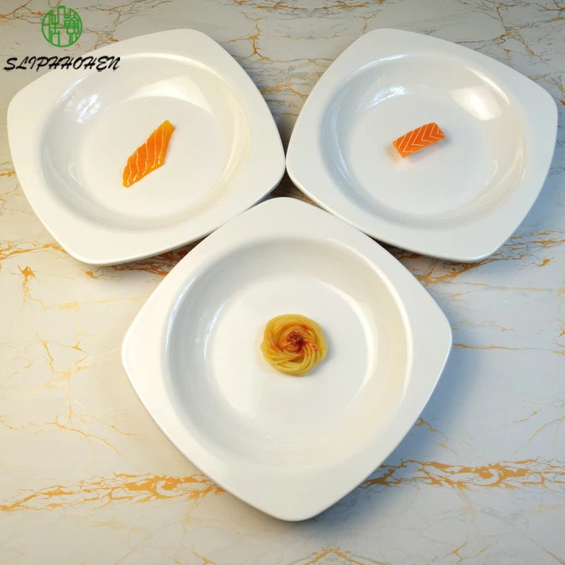 

Square Soup Dish Restaurant Tableware 11 Inch White Dinner Plate A5 Melamine Dinnerware Imitation Porcelain