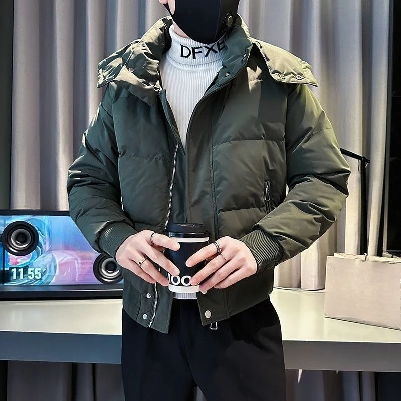 Heavy Duty Men's Cotton Padded Coat 2025 Trendy Hooded Jacket with Detachable Hood Zipper Closure
