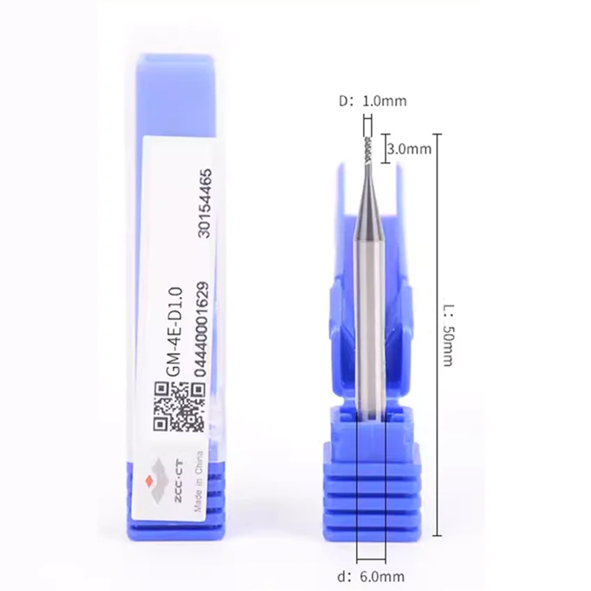 GM-4E-D1.0 ZCC.CT CNC 4 枚刃フラットヘッドタングステン鋼エンドミル GM-4E 45 °   4枚刃フラットエンドミル Φ1.0*6.0*3*50 4Tエンドミル
