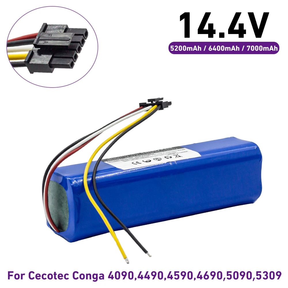 14.4V 7000mAh 5.2Ah INR18650 MH1-4S2P-300S Robot Battery for Cecotec Conga 5090 5490 6090 7090 5390 4090 Robotic Vacuum Cleaner