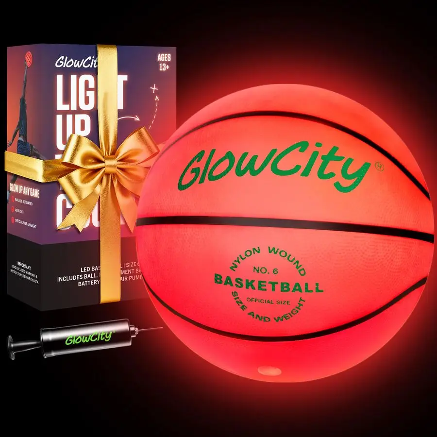 Glow in The Dark Basketball Sizes 5, 6, 7 Light Up Ball for Kids, Teens amp Adults Red Glow for Outdoor Games Sports Birthday Gi