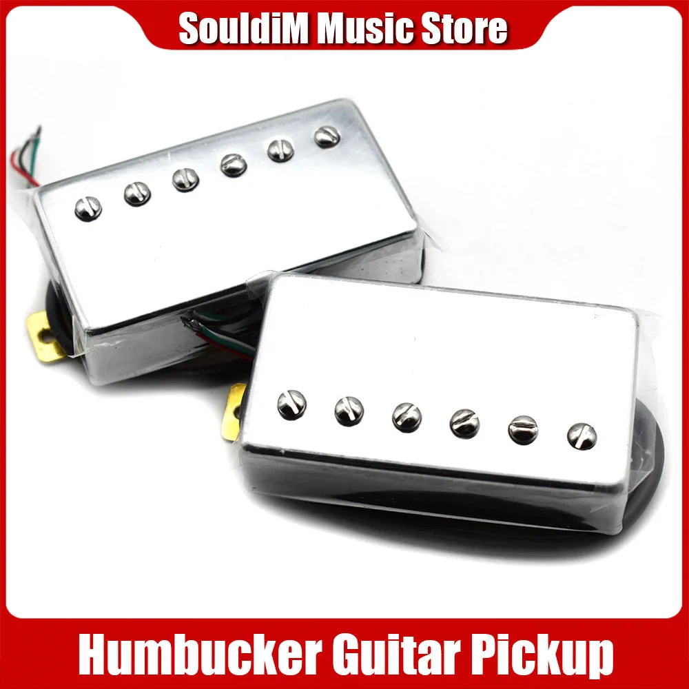 Humbucker Electric Guitar Pickup Chrome Neck Bridge Pickup for LP Style Electric Guitar Brass Cover Guitarra Pickup 4 Cable