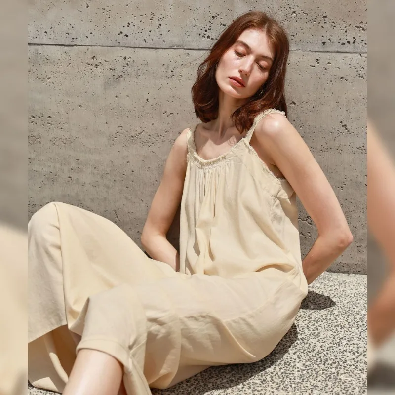 Chic Fashion Linen Dress Women Elegant Summer Sleeveless Backless Beach Holiday Boho Maxi Long Robe Loose Casual Female Vestidos