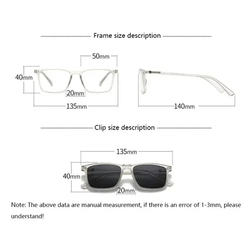 Imagen 2 del producto Gafas de sol transparentes con montura cuadrada para hombre, lentes con Clip magnético 6 en 1, polarizadas, con visión nocturna, personalizables